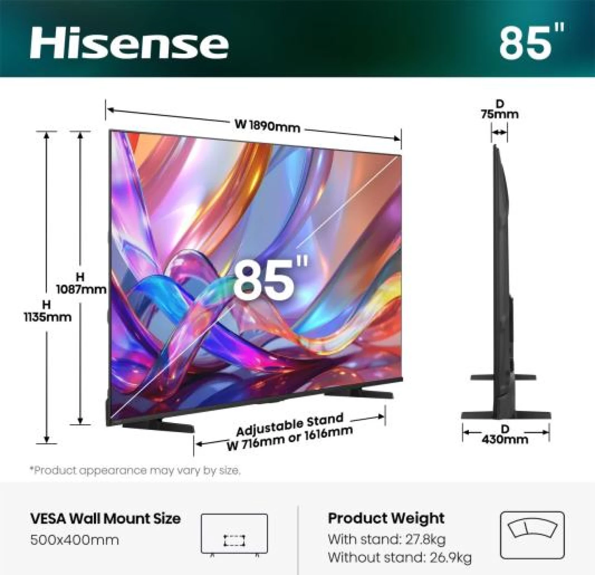HISENSE TV LED 85E7S